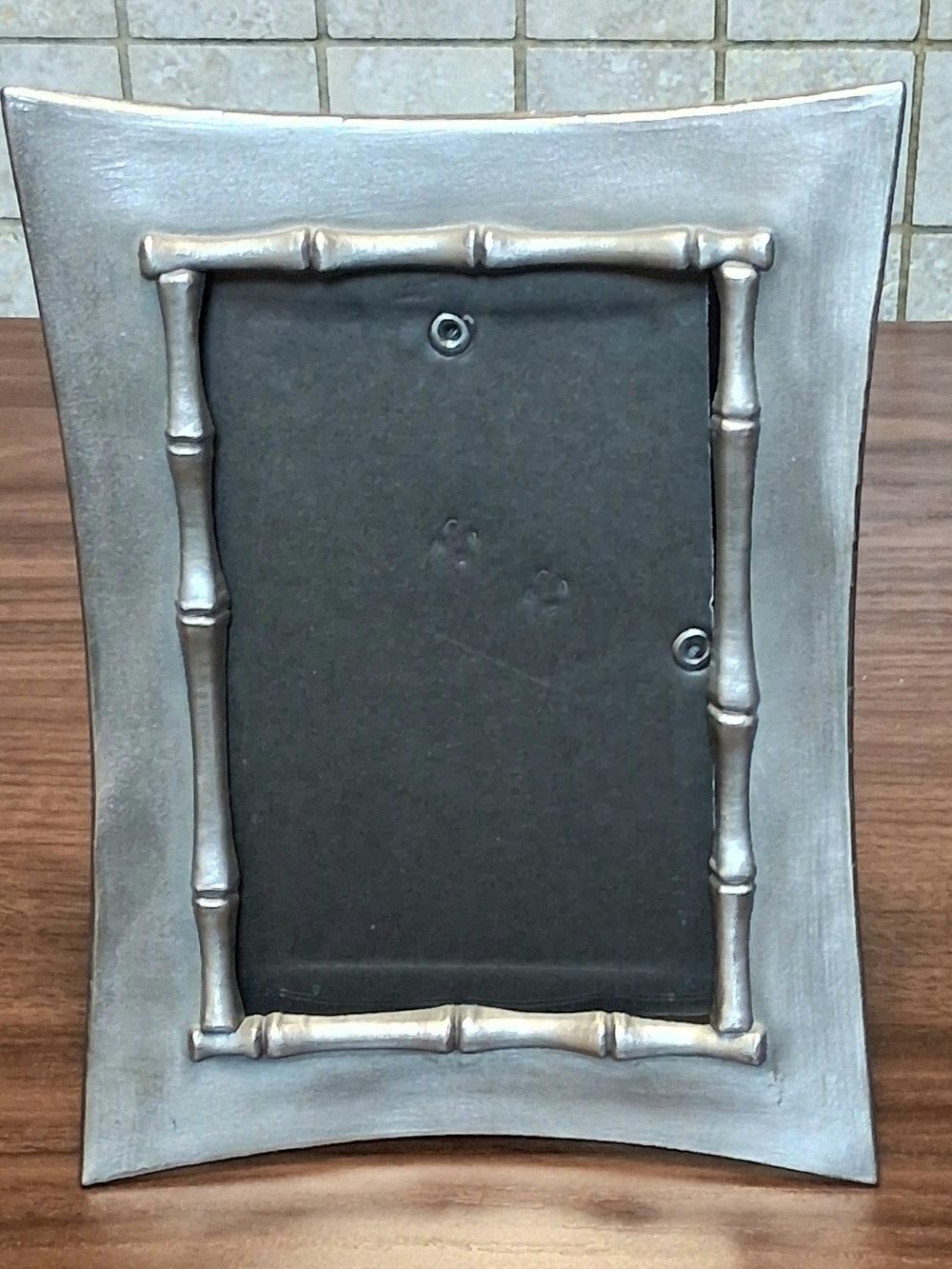 Vintage Fetco Pewter Bamboo 4x6 Picture Frame - Silver Chinoiserie
